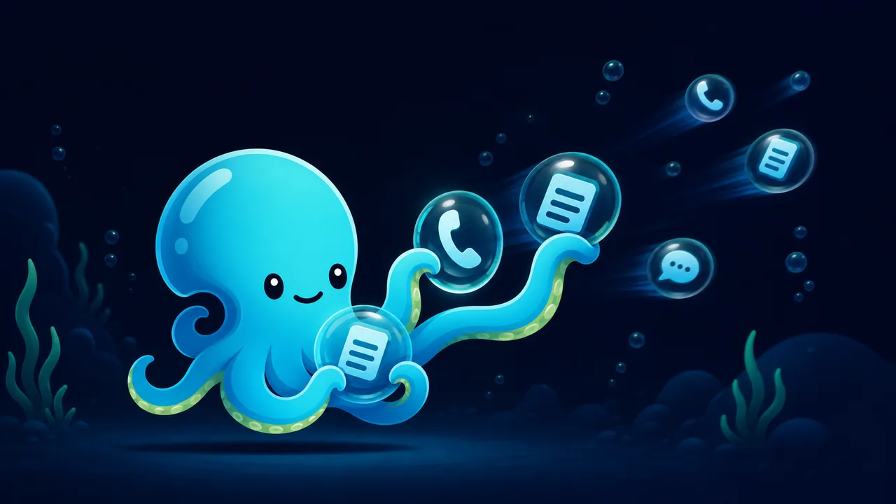 Tentaclick mascot catching calls, forms, and chat enquiries before they drift away
