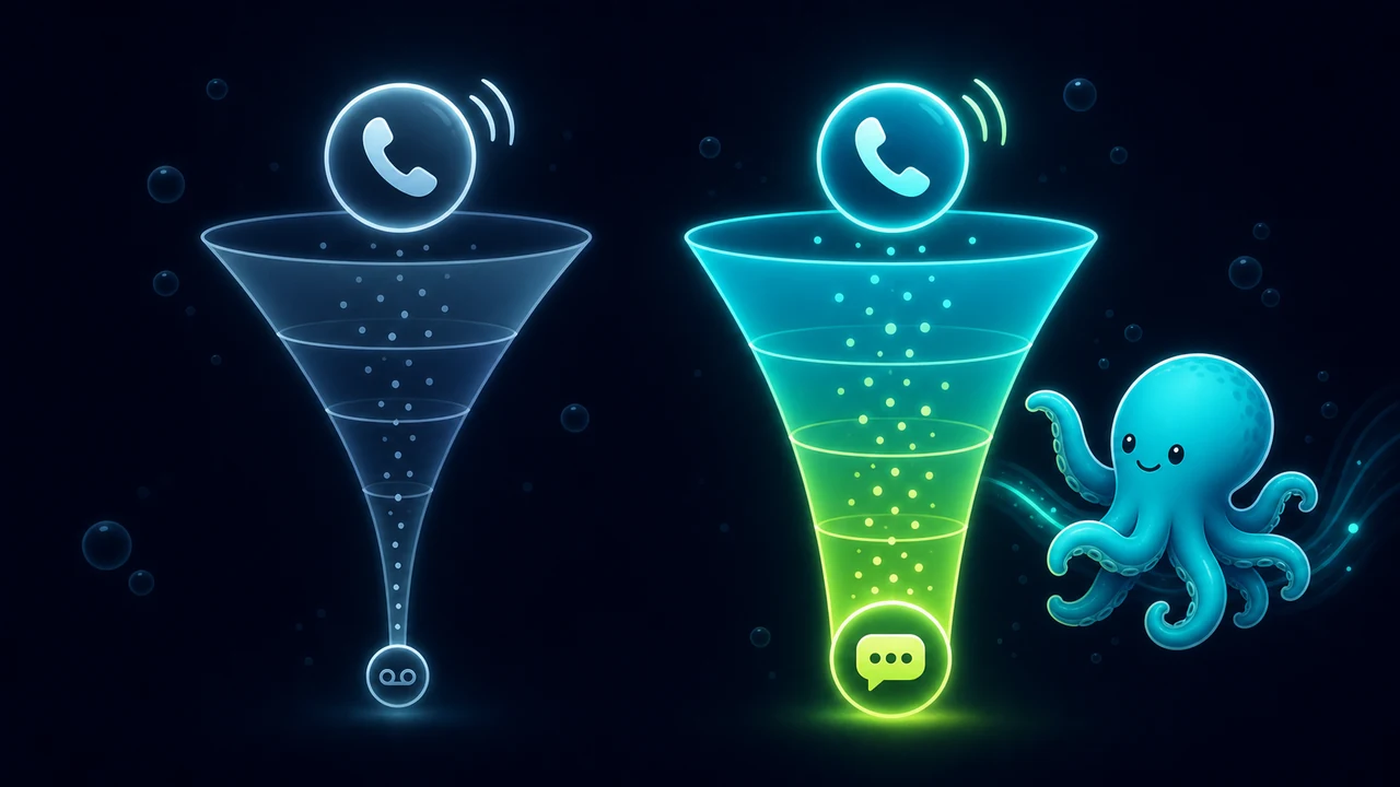 Side-by-side funnel comparing voicemail callback rate against missed call text-back recovery rate