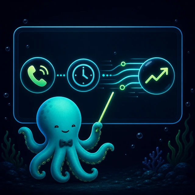 Tentaclick mascot as a professor explaining response speed with icons
