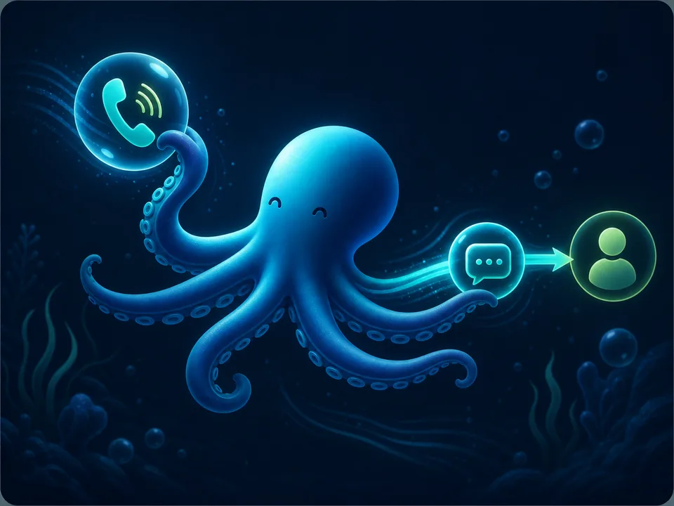 Tentaclick mascot catching a missed call bubble