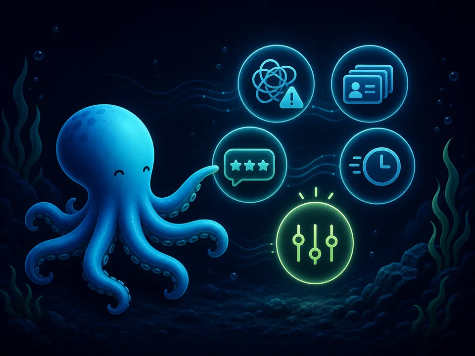 Tentaclick mascot presenting operator status bubbles